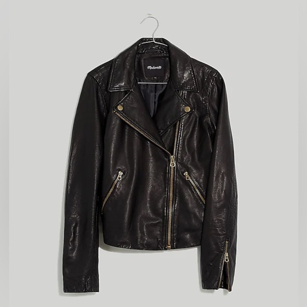 Madewell Washed Leather Motorcycle Jacket - Brass Hardware Edition, Size Large